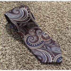 Donald J. Trump Signature Collection Paisley Tie Brown & Navy Blue 100% Silk 60”
